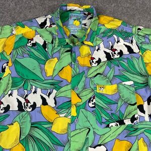 VTG Big Dogs California Lemons Shirt Mens Med Blue Rayon Tropical Dog Print 90s